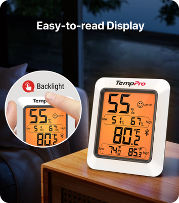 TempPro TempAir ELITE TP350 Bluetooth Hygrometer & Thermometer — 260ft Range, 2-Year Data Storage