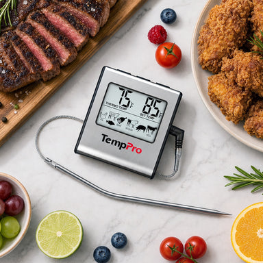 TempPro TempTrack CORE TP16 Leave-In Meat Thermometer — Oven & Grill Safe, Programmable Alarm