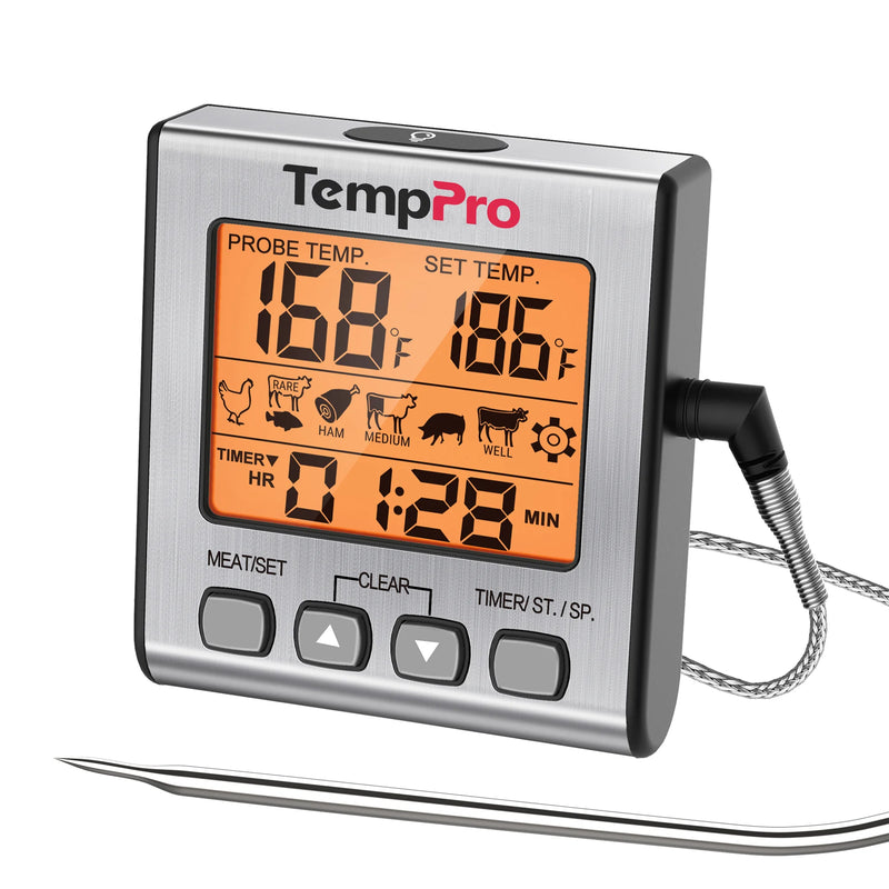TempPro TP16S Leave-In Meat Thermometer — Oven-Safe Probe with Smart Alarm