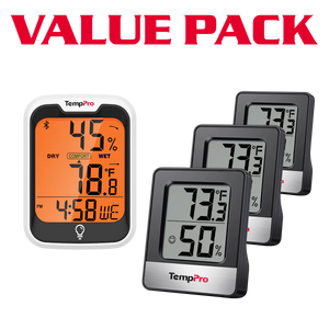 Thermomètre-hygromètre Bluetooth TempPro TP358 + mini-hygromètres TP49B (pack de 3) — Moniteur de température et d'humidité intérieure