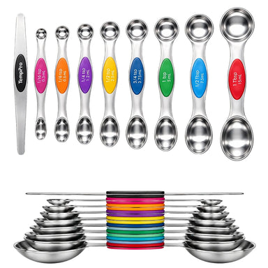 Juego de cucharas medidoras magnéticas TempPro ATY13: 8 piezas de acero inoxidable de doble cara con nivelador incluido