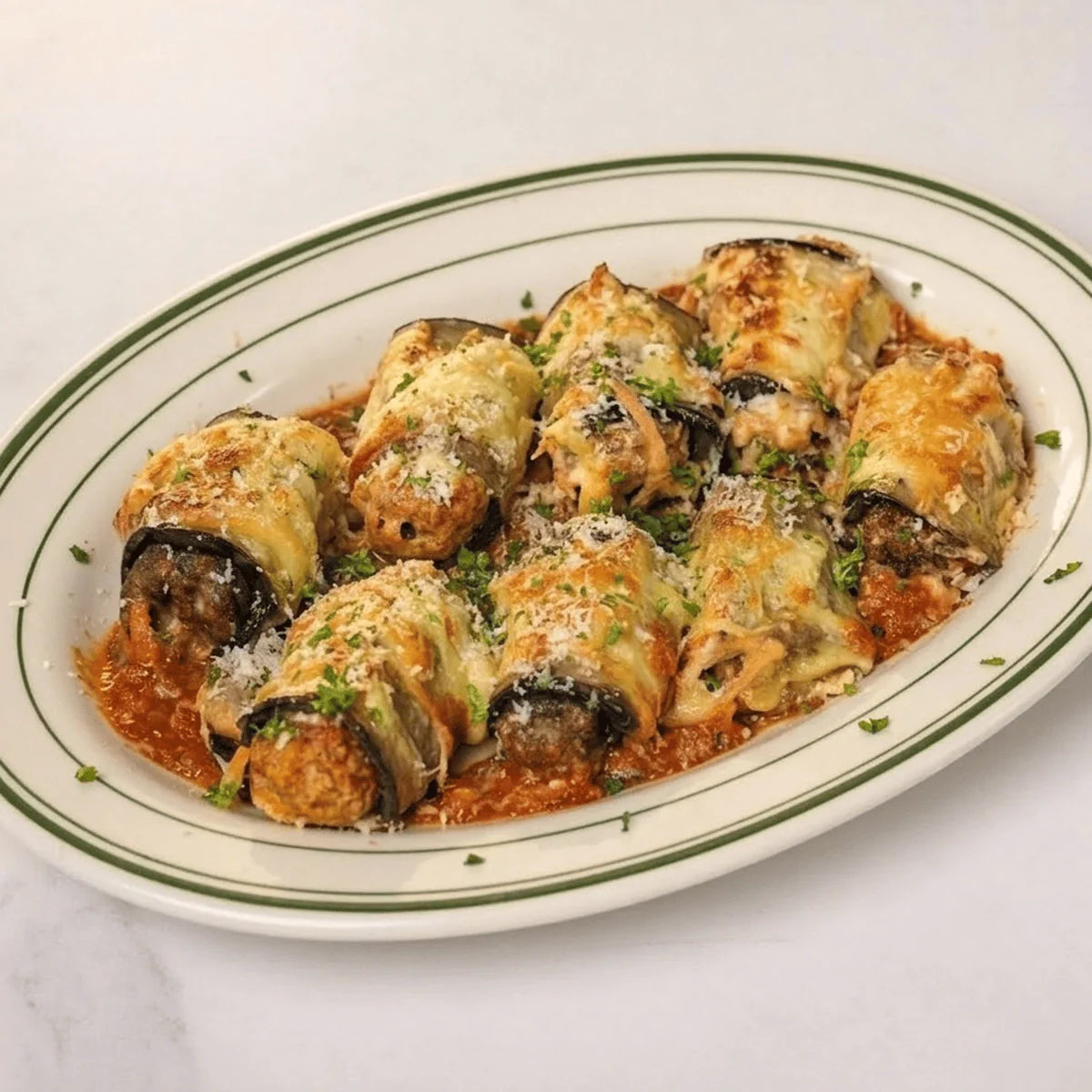 Baked Eggplant Meat Roll-Ups with Cheese