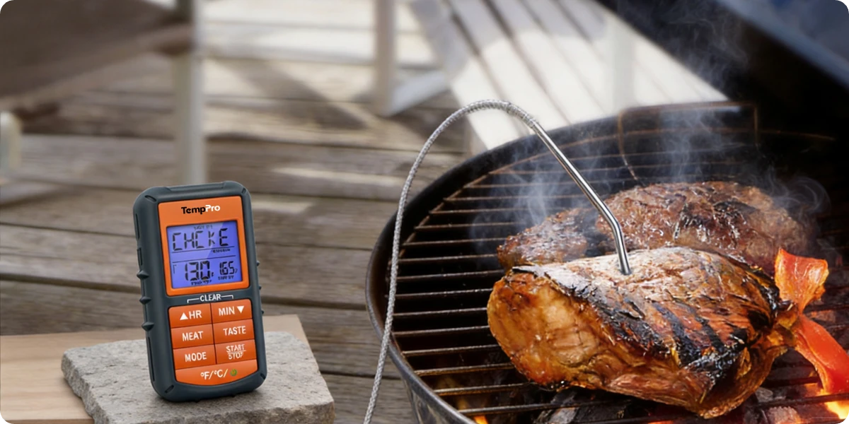 TempPro TP07SW Wireless Meat Thermometer — Remote Probe, White (No App Needed)