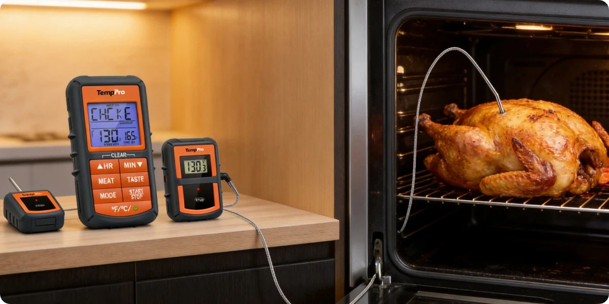TempPro TP07SW Wireless Meat Thermometer — Remote Probe, White (No App Needed)