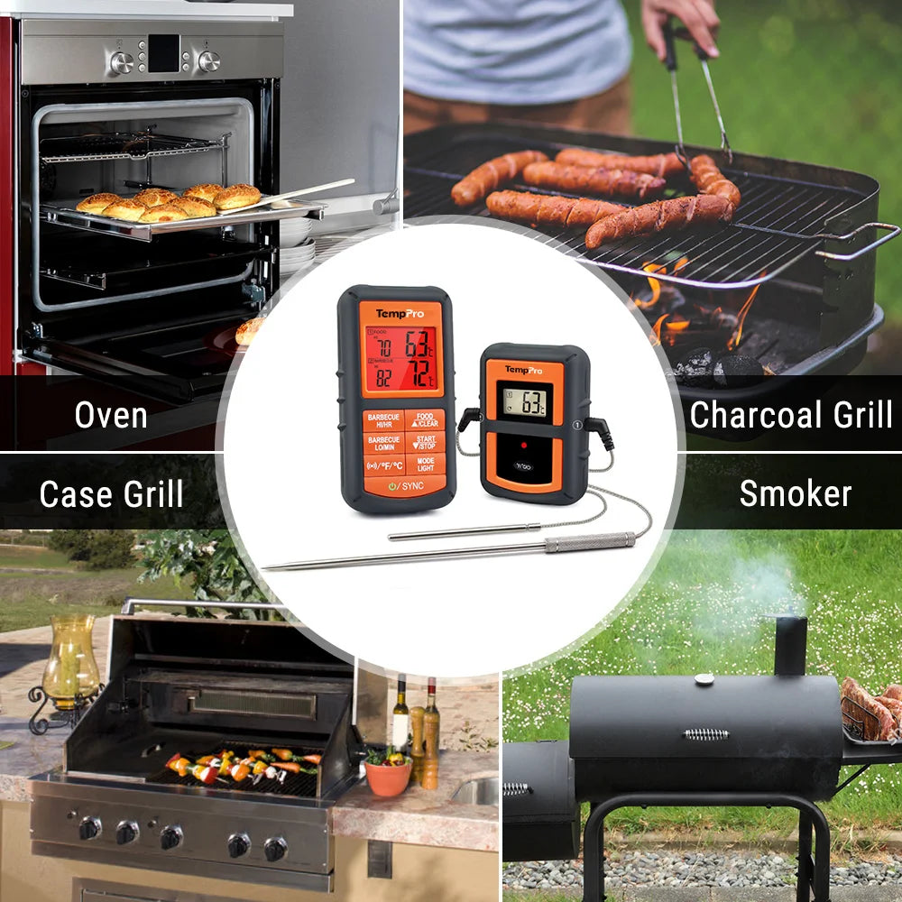 TempPro TP08S Wireless Meat Thermometer — Dual Probe, Transmitter & Receiver (No App Needed)