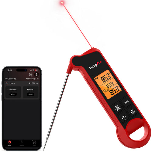 TempPro TP925 Infrared Thermometer Gun with Probe, HACCP Alert with App