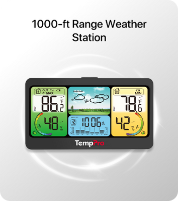 Station météo domestique sans fil TempPro TempAir PLUS TP280B — Portée de 300 m, prévisions et baromètre