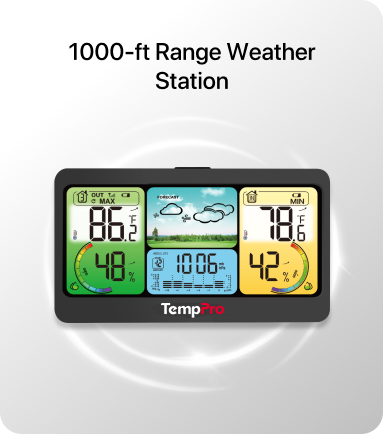 Station météo domestique sans fil TempPro TempAir PLUS TP280B — Portée de 300 m, prévisions et baromètre