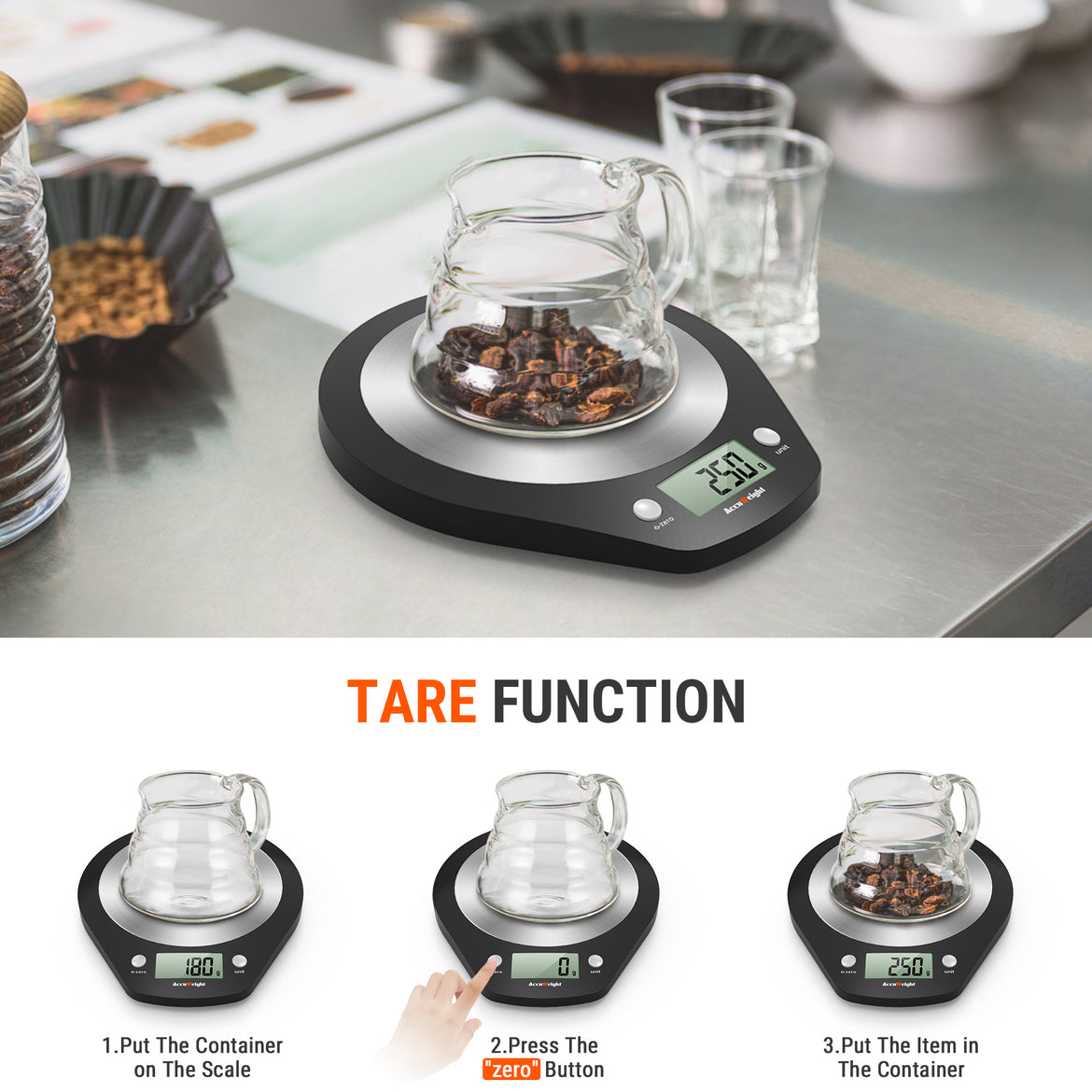 TempPro IC203 Stainless Steel Kitchen Scale — 4 Units, Tare Function