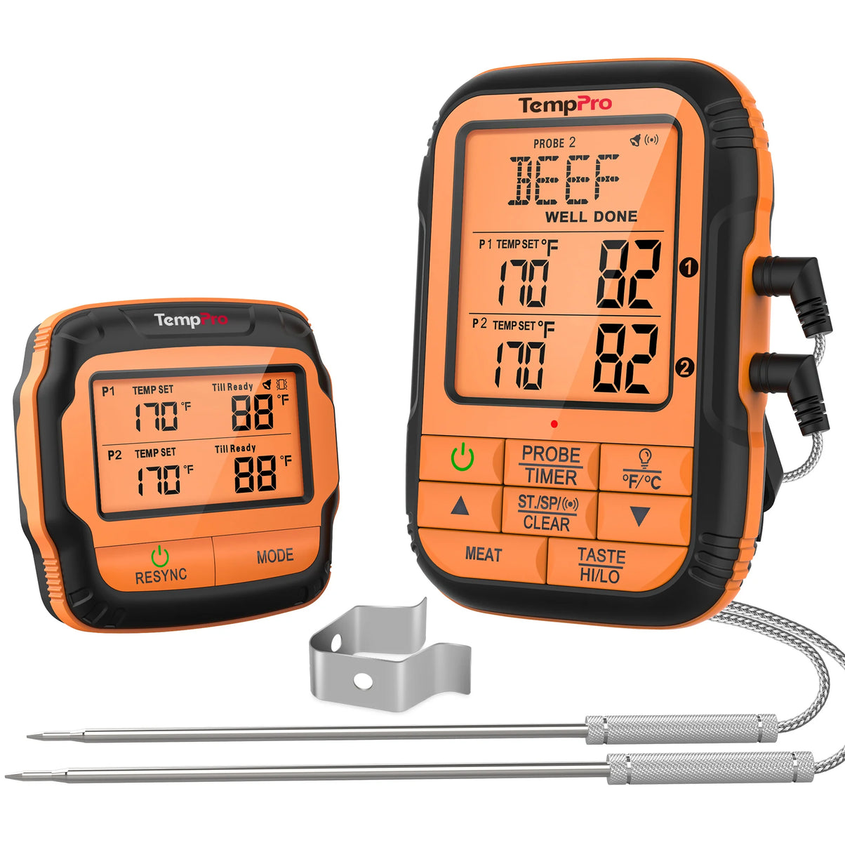 TempPro TempSync PLUS TP828B Wireless Meat Thermometer — 500FT RF Range, Dual Probes with Receiver & 4 Alarm Modes