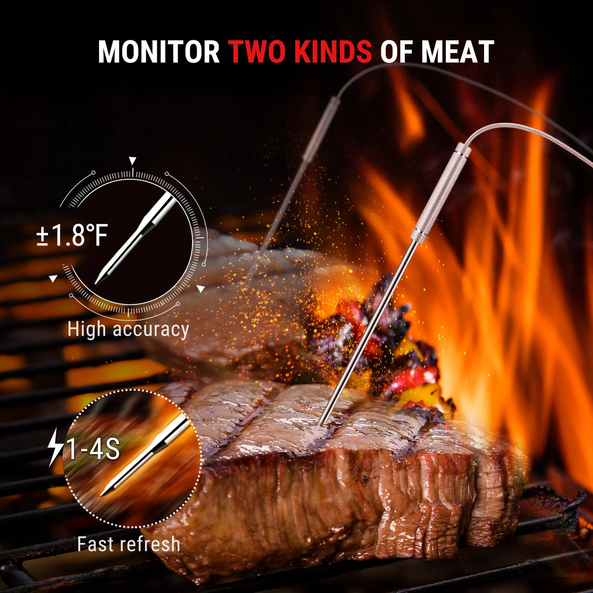 TempPro TempSync PLUS TP828B Wireless Meat Thermometer — 500FT RF Range, Dual Probes with Receiver & 4 Alarm Modes
