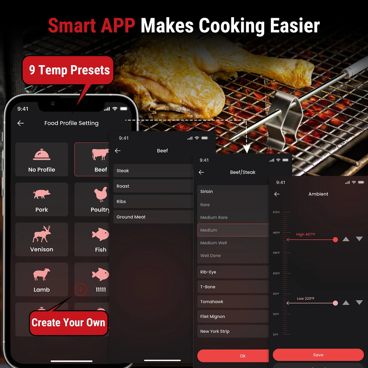 TempPro TempSync ELITE TP910 Wireless Meat Thermometer — Smart Bluetooth, App Alerts