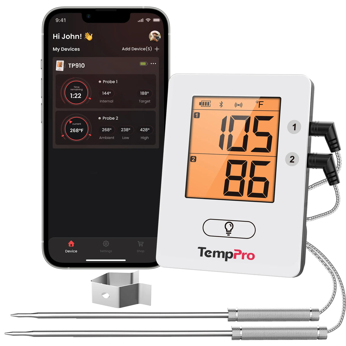TempPro TempSync ELITE TP910 Wireless Meat Thermometer — Smart Bluetooth, App Alerts