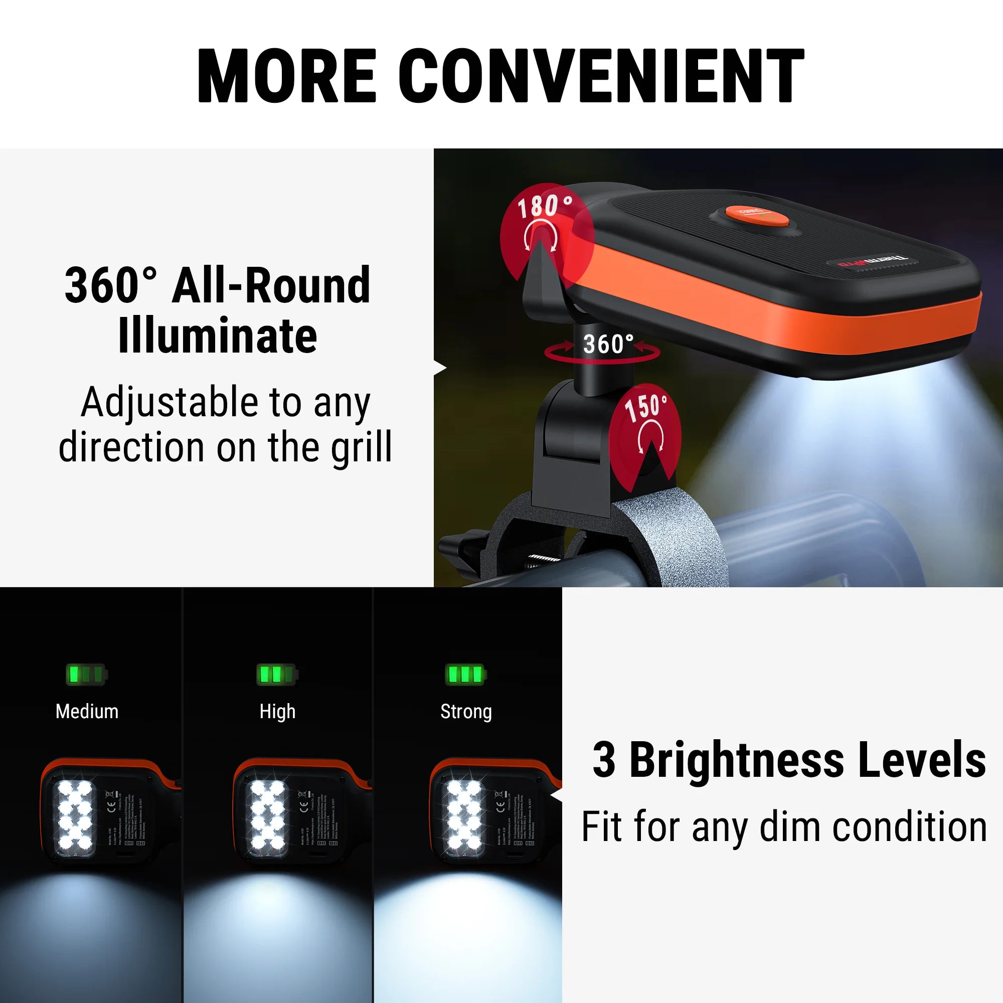 Lampes de barbecue A100 pour barbecue extérieur avec 10 LED 