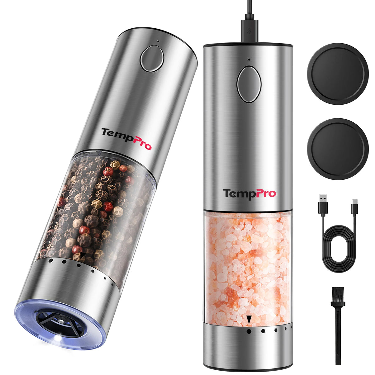 TempPro APG710 Electric Salt & Pepper Grinder Set — One-Handed, USB-C Rechargeable