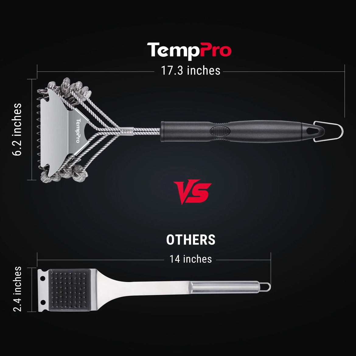 TempPro AGT300 Bristle-Free Grill Brush — 3D Triple-Helix, Built-In Scraper