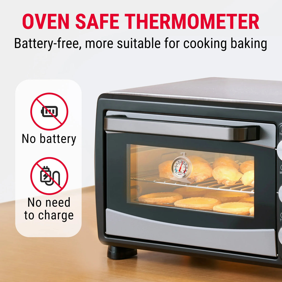 Termómetro para horno TempPro AOT200 — 100–600 °F, sin batería, esfera antioxidante