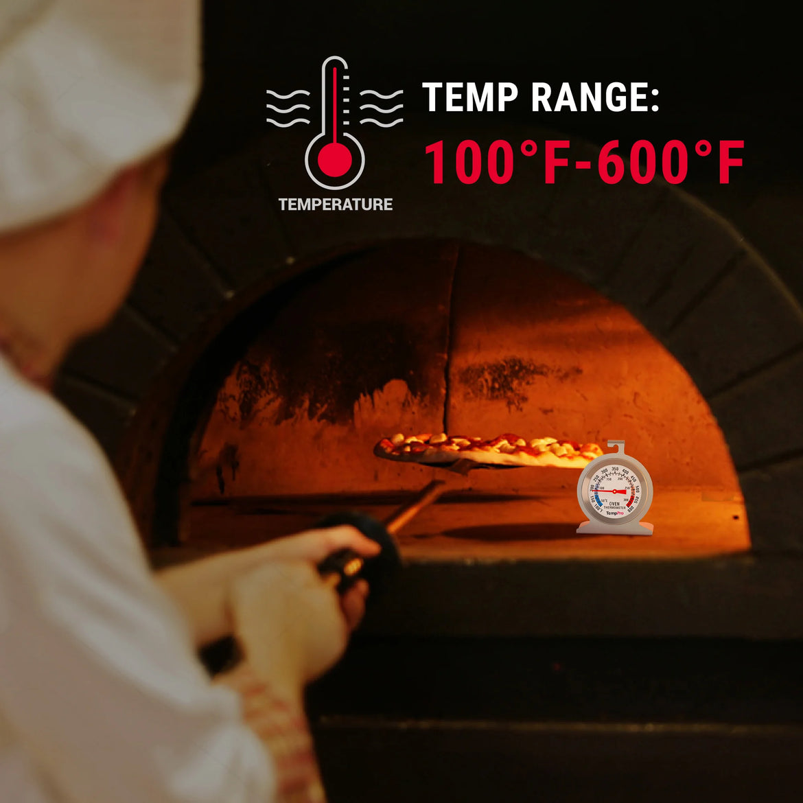 Termómetro para horno TempPro AOT200 — 100–600 °F, sin batería, esfera antioxidante