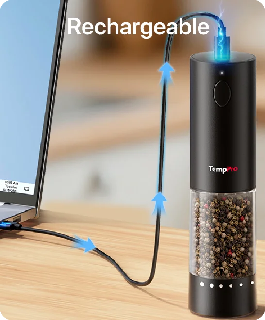 Ensemble de 2 moulins à sel et à poivre électriques à une main ThermoPro APG710-2