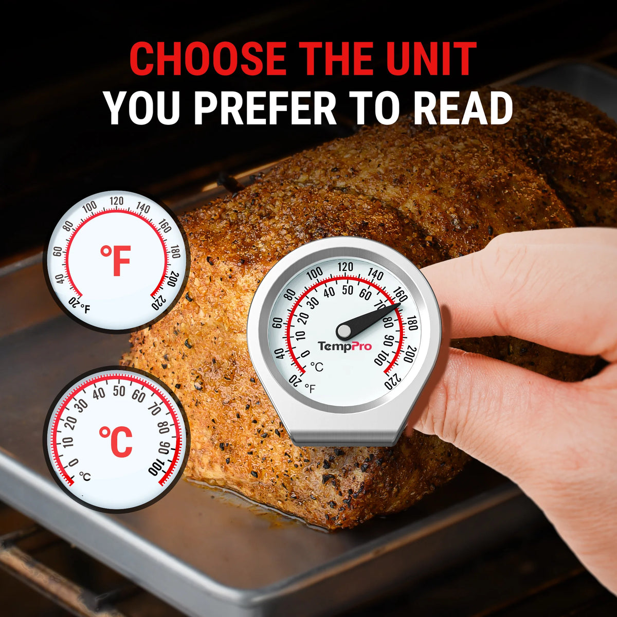 TempPro APT418 Instant-Read Meat Thermometer — Battery-Free Dial, 5" Stainless Probe