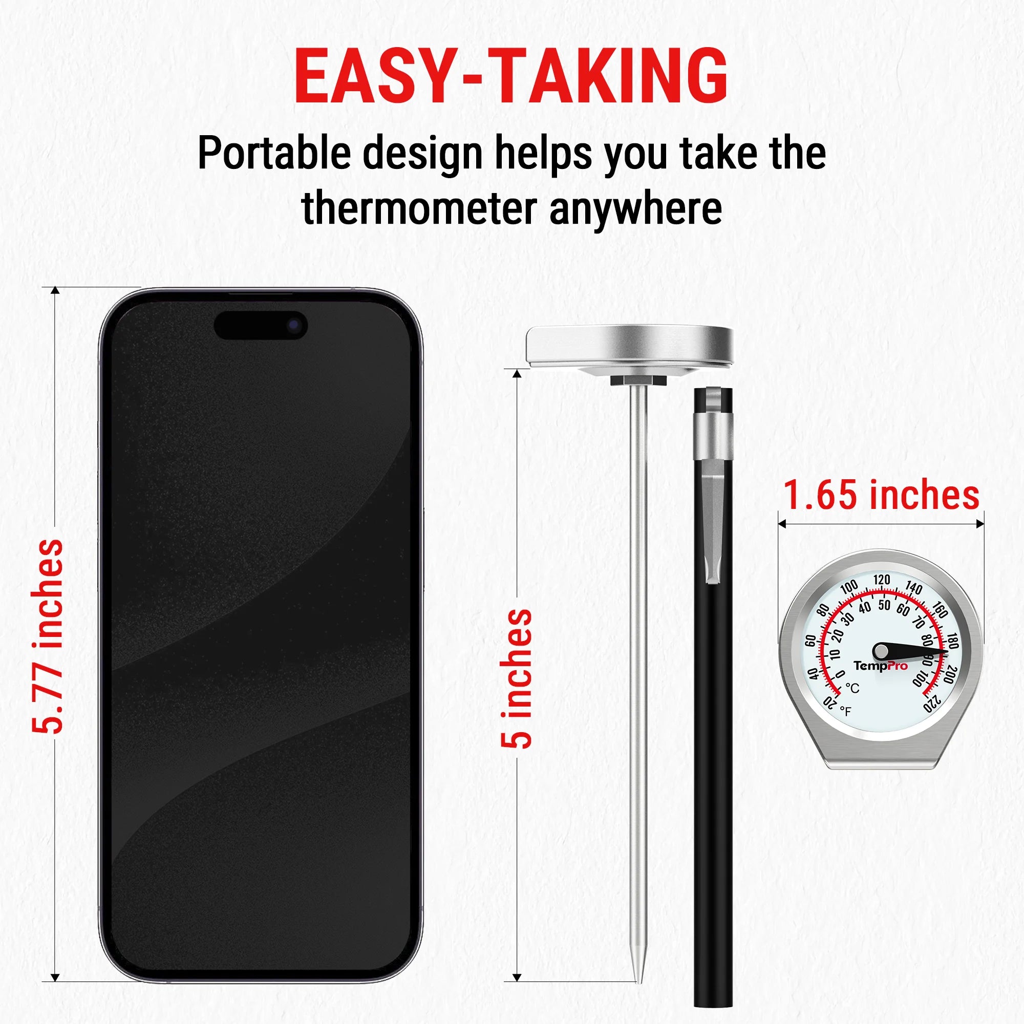 TempPro APT418 Instant-Read Meat Thermometer — Battery-Free Dial, 5
