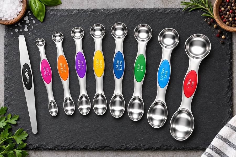 TempPro ATY13 Magnetic Measuring Spoon Set: 8-Piece Dual-Sided Stainless Steel with Leveler included
