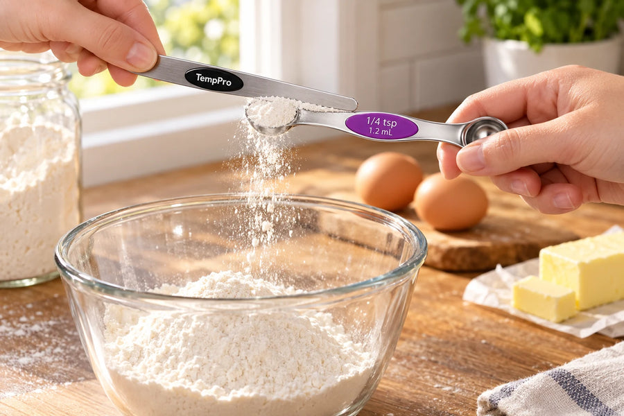 TempPro ATY13 Magnetic Measuring Spoon Set: 8-Piece Dual-Sided Stainless Steel with Leveler included