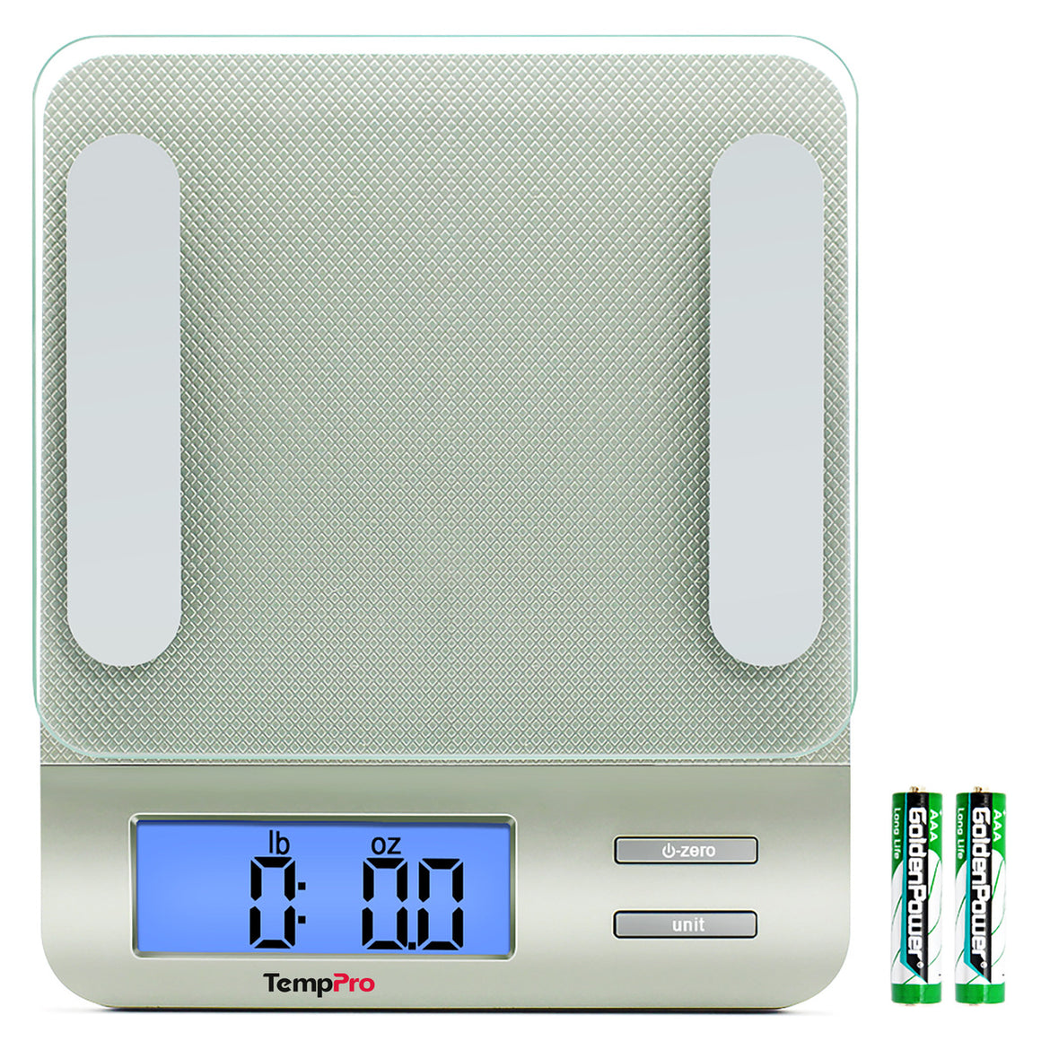 TempPro IC207  Báscula de alimentos digital multifunción para cocina, con gran pantalla LCD retroiluminada, fácil de limpiar y medición de precisión, vidrio templado (plata)