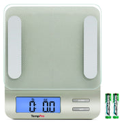 TempPro IC207  Báscula de alimentos digital multifunción para cocina, con gran pantalla LCD retroiluminada, fácil de limpiar y medición de precisión, vidrio templado (plata)