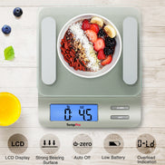 TempPro IC207  Báscula de alimentos digital multifunción para cocina, con gran pantalla LCD retroiluminada, fácil de limpiar y medición de precisión, vidrio templado (plata)