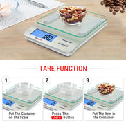 TempPro IC207  Báscula de alimentos digital multifunción para cocina, con gran pantalla LCD retroiluminada, fácil de limpiar y medición de precisión, vidrio templado (plata)