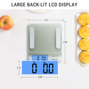 TempPro IC207  Báscula de alimentos digital multifunción para cocina, con gran pantalla LCD retroiluminada, fácil de limpiar y medición de precisión, vidrio templado (plata)