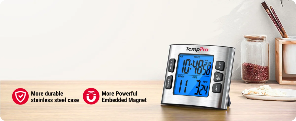 TempPro TM02 Digital Kitchen Timer — Dual Countdown, 2.6