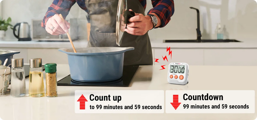 TempPro TM03 Digital Kitchen Timer — Memory Recall, 2-Level Alarm