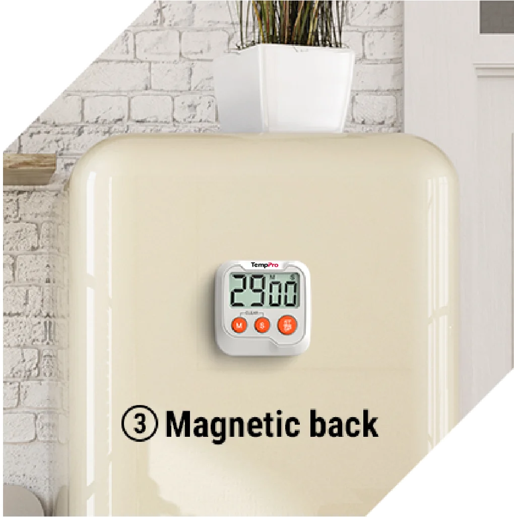 TempPro TM03 Digital Kitchen Timer — Memory Recall, 2-Level Alarm