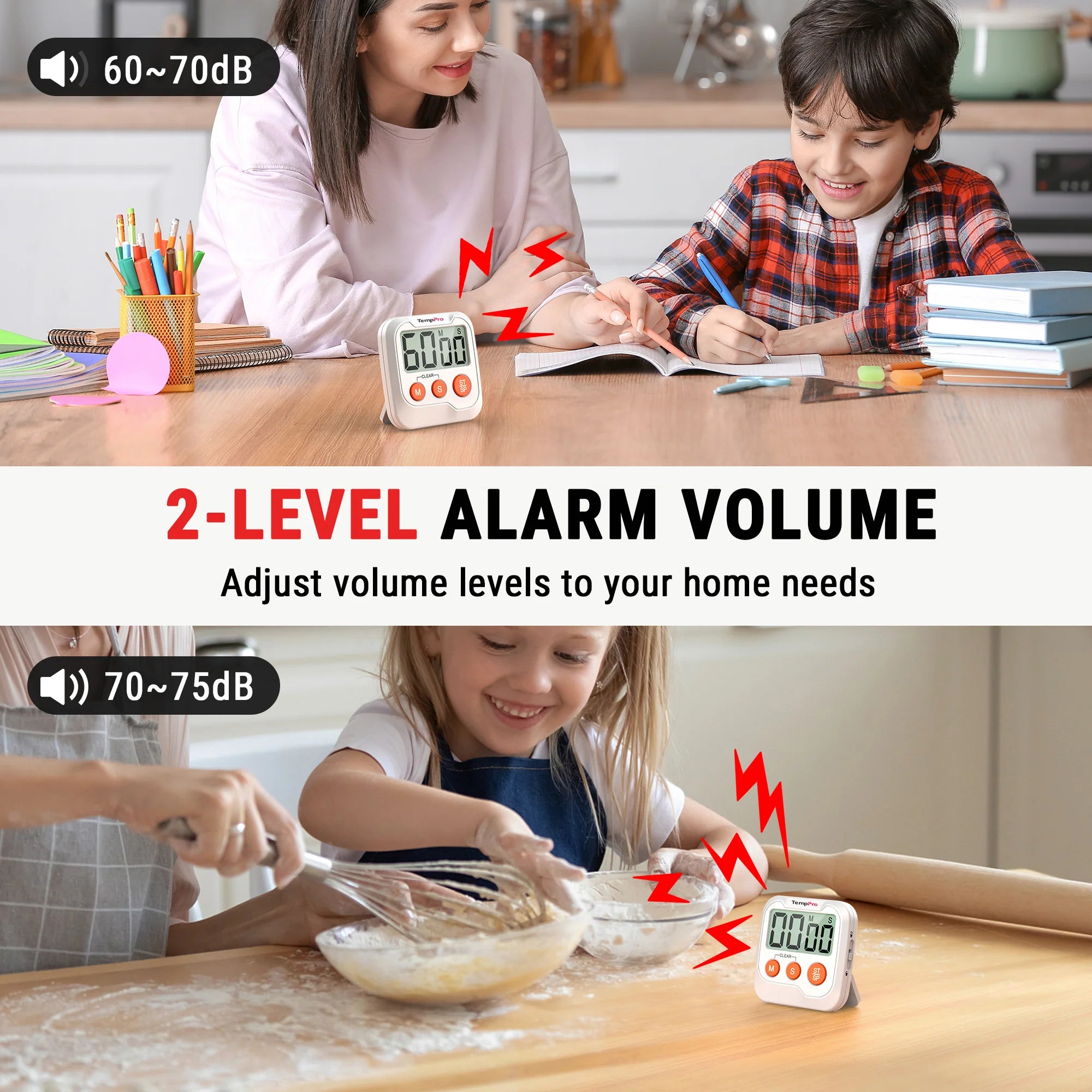 TempPro TM03 Digital Kitchen Timer — Memory Recall, 2-Level Alarm