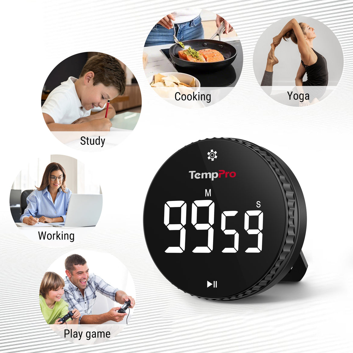 Minuteur de cuisine numérique TempPro TM04B - Commande à une touche, écran LED de 3,1 po