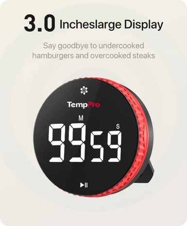 Temporizador digital de cocina TempPro TM04B - Control de un toque, LED de 3.1"