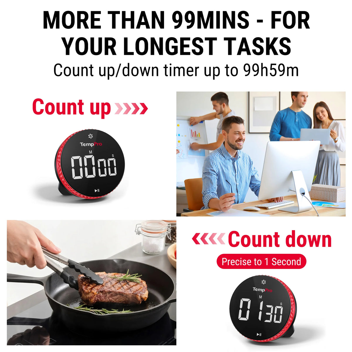 TempPro TM04 Digital Kitchen Timer — One-Touch Control, 3.1" LED