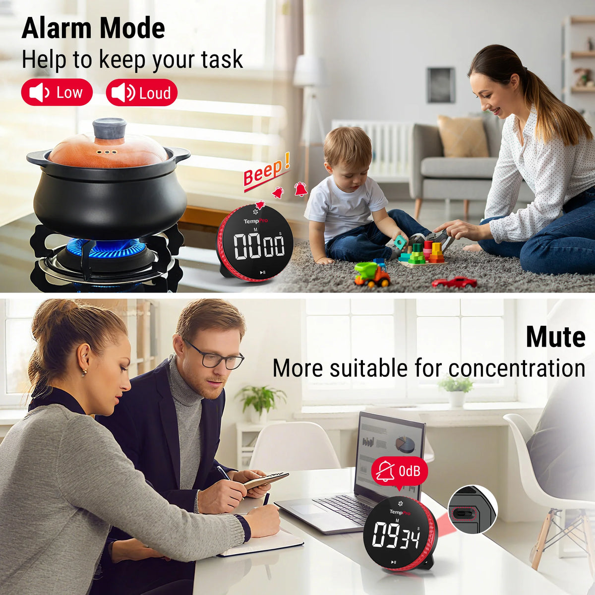 TempPro TM04 Digital Kitchen Timer — One-Touch Control, 3.1" LED