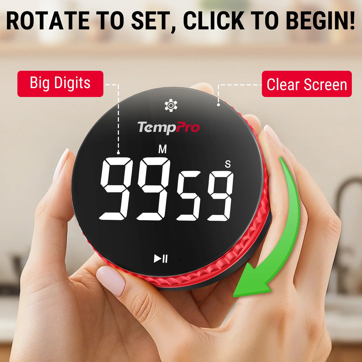 TempPro TM04 Digital Kitchen Timer — One-Touch Control, 3.1" LED