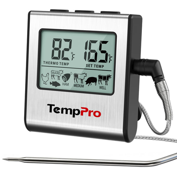 Termómetro para carne TempPro TempTrack CORE TP16 (deja insertado) — Apto para horno y parrilla, alarma programable