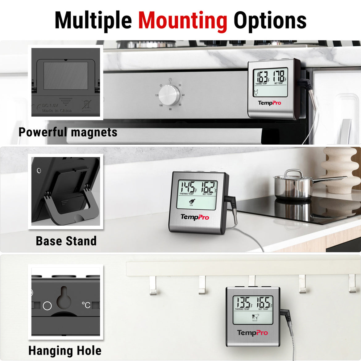 Termómetro para carne TempPro TempTrack CORE TP16 (deja insertado) — Apto para horno y parrilla, alarma programable