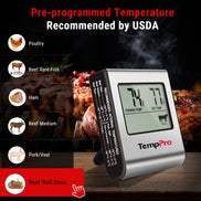 Termómetro para carne TempPro TempTrack CORE TP16 (deja insertado) — Apto para horno y parrilla, alarma programable