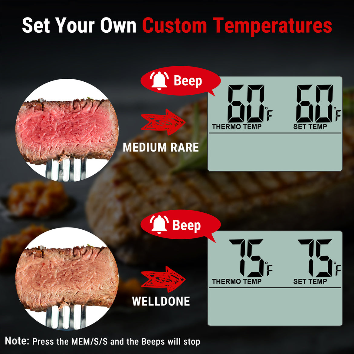 Termómetro para carne TempPro TempTrack CORE TP16 (deja insertado) — Apto para horno y parrilla, alarma programable