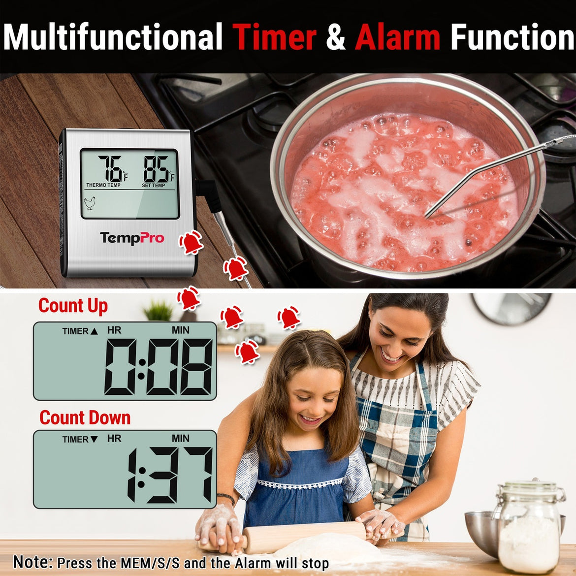Termómetro para carne TempPro TempTrack CORE TP16 (deja insertado) — Apto para horno y parrilla, alarma programable