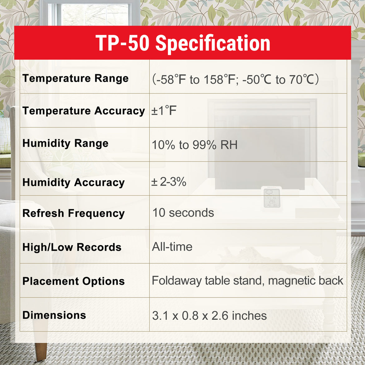 TempPro TempAir CORE TP50 Digital Indoor Thermometer & Hygrometer — Calibratable, Large Backlit