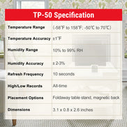 TempPro TempAir CORE TP50 Digital Indoor Thermometer & Hygrometer — Calibratable, Large Backlit