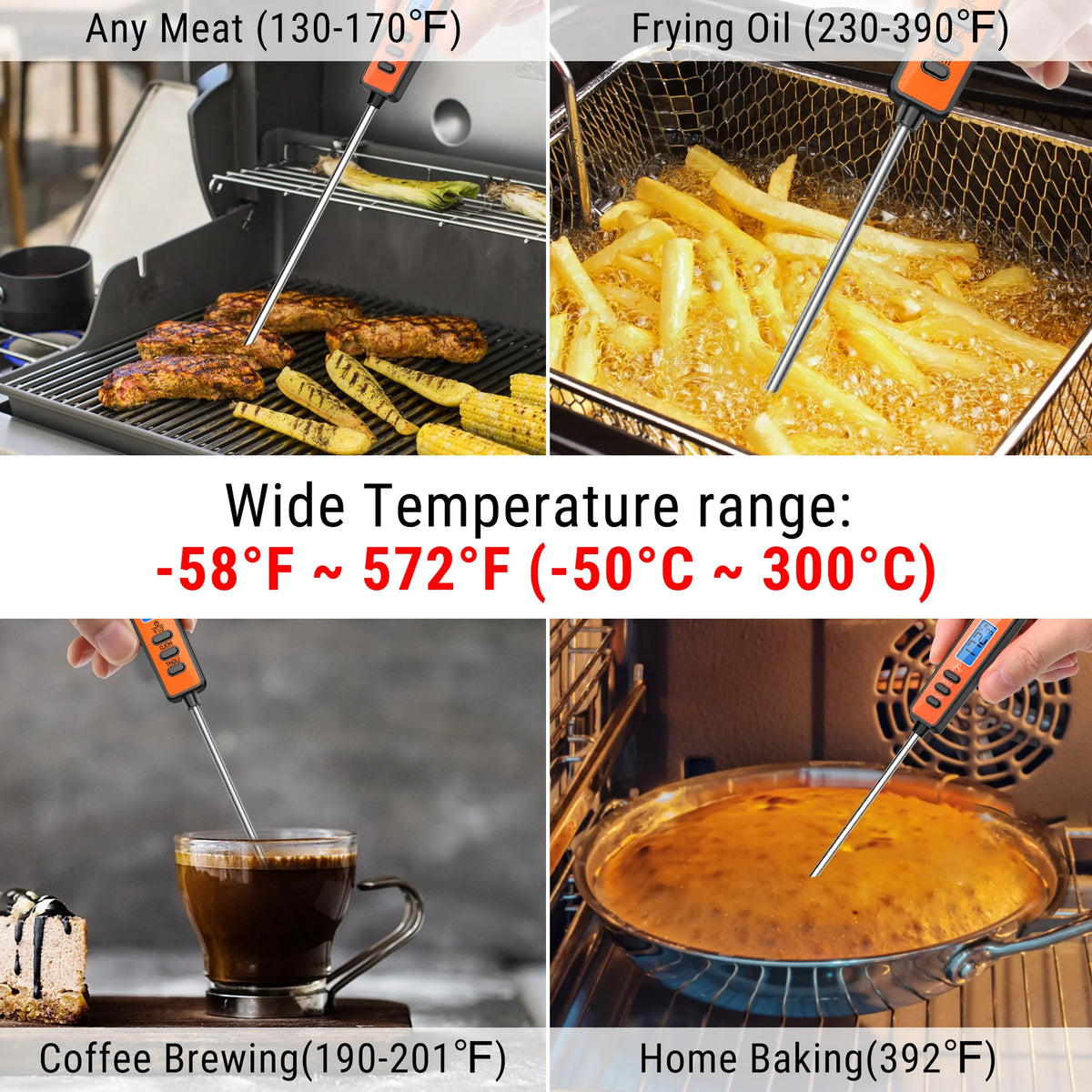 Thermomètre à viande à lecture instantanée TempPro TempSwift CORE TP01A — Lecture en 1 seconde, Sonde de 5,3 pouces
