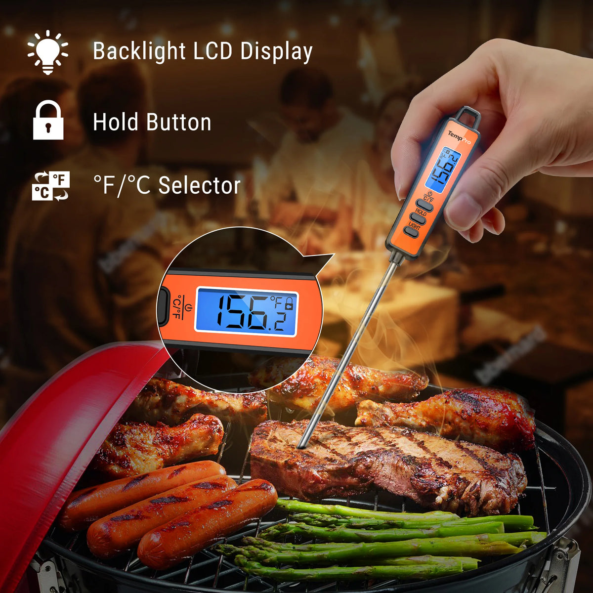 Thermomètre à viande à lecture instantanée TempPro TempSwift CORE TP01A — Lecture en 1 seconde, Sonde de 5,3 pouces